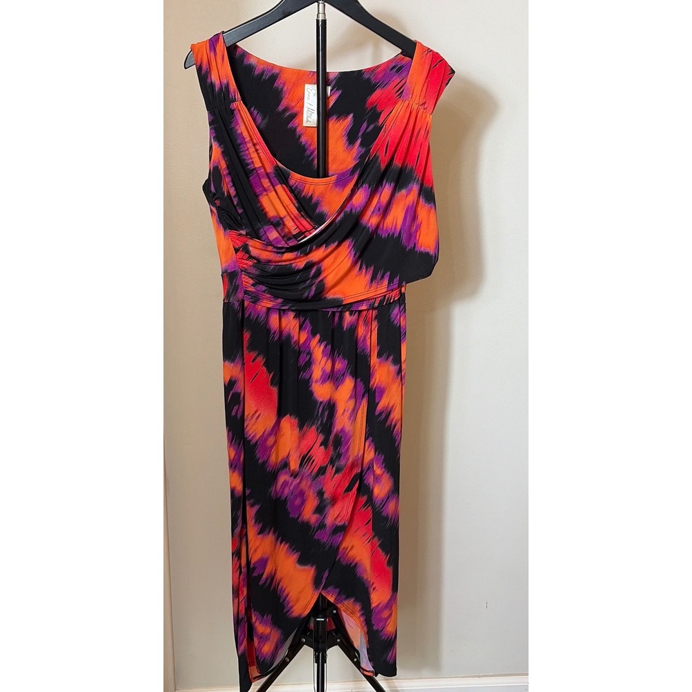 Emma‎ & Michele Orange Purple Tie Dye Faux Wrap Midi Dress Size M 24592